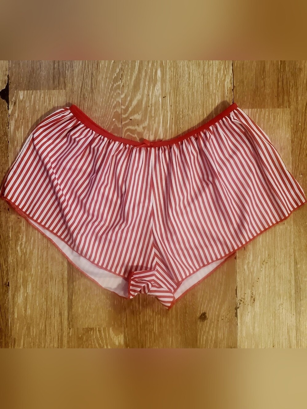 Red and White Striped Athletic Shorts for Women